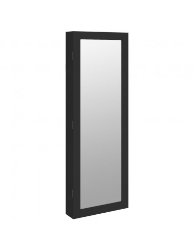 Armadio Portagioie con Specchio a Muro Nero 37,5x10x106 cm