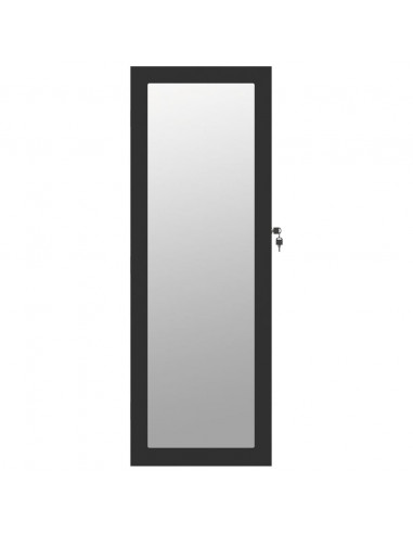 Armadio Portagioie con Specchio a Muro Nero 37,5x10x106 cm