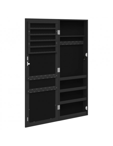 Armadio Portagioie con Specchio a Muro Nero 37,5x10x106 cm