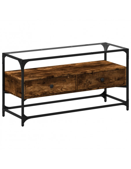 Mobile TV Piano Vetro Rovere Fumo 98x35x51cm Legno Multistrato