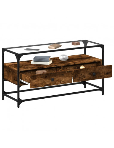 Mobile TV Piano Vetro Rovere Fumo 98x35x51cm Legno Multistrato