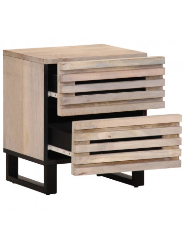 Comodino 40x34x46 cm in Legno Massello di Mango Sbiancato