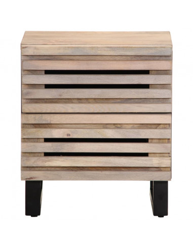 Comodino 40x34x46 cm in Legno Massello di Mango Sbiancato