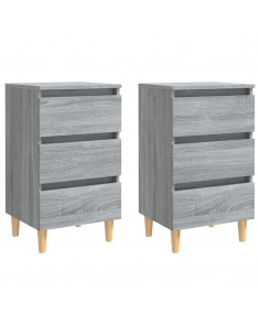 Comodini Gambe in Legno Massello 2 pz Grigio Sonoma 40x35x69 cm 2
