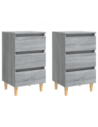 Comodini Gambe in Legno Massello 2 pz Grigio Sonoma 40x35x69 cm