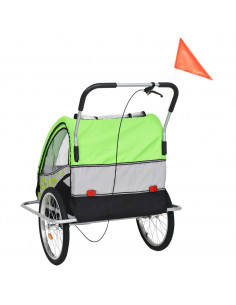 Rimorchio per Bici e Passeggino 2 in 1 Verde e Grigio