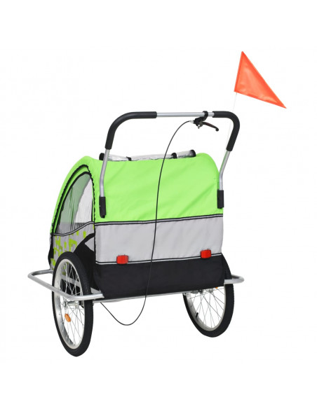 Rimorchio per Bici e Passeggino 2 in 1 Verde e Grigio