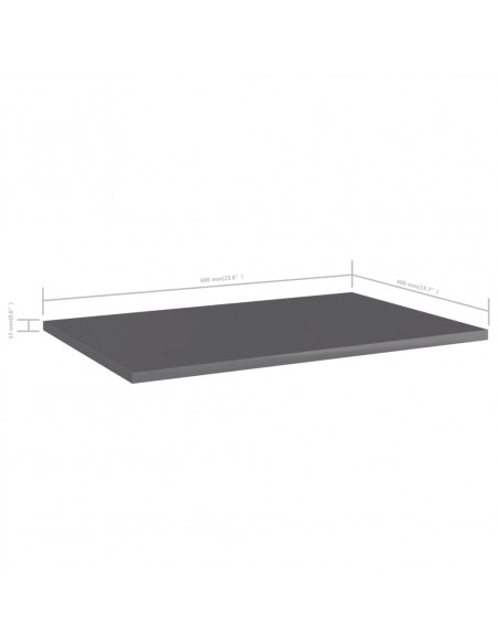 Ripiani per Libreria 8pz Grigio Lucido 60x40x1,5cm Multistrato