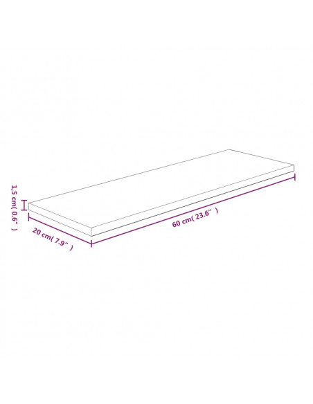 Ripiano 60x20x1,5 cm Legno Massello di Rovere Non Trattato