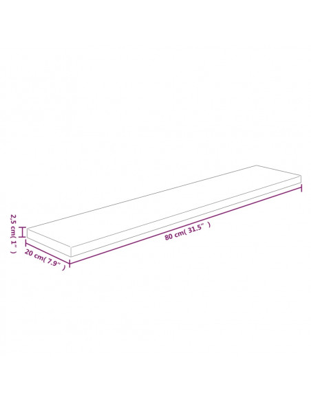 Ripiano 80x20x2,5 cm Legno Massello di Rovere Non Trattato