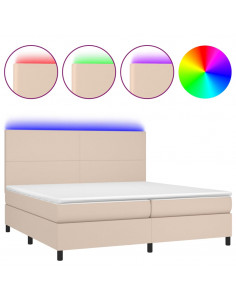 Giroletto Molle Materasso e LED Cappuccino 200x200cm Similpelle 2