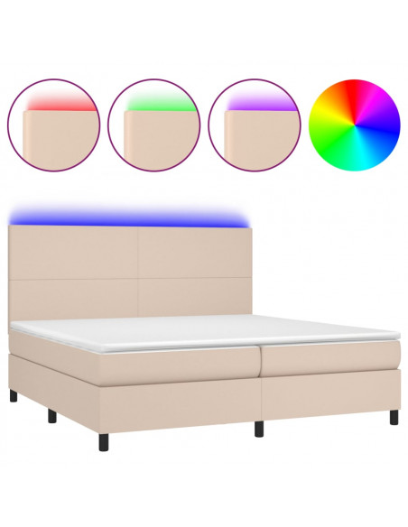 Giroletto Molle Materasso e LED Cappuccino 200x200cm Similpelle