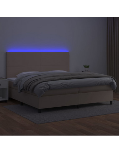 Giroletto Molle Materasso e LED Cappuccino 200x200cm Similpelle