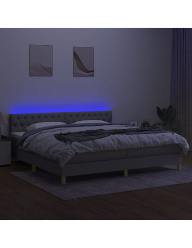 Letto a Molle Materasso e LED Grigio Chiaro 200x200 cm Tessuto