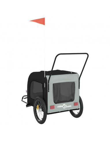 Rimorchio da Bici per Animali Nero e Grigio Oxford e Ferro