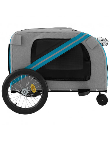 Rimorchio da Bici per Animali Blu e Grigio Oxford e Ferro
