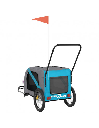 Rimorchio da Bici per Animali Blu e Grigio Oxford e Ferro