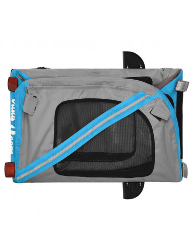 Rimorchio da Bici per Animali Blu e Grigio Oxford e Ferro