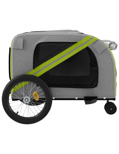 Rimorchio da Bici per Animali Verde e Grigio Oxford e Ferro