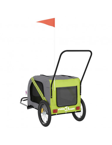 Rimorchio da Bici per Animali Verde e Grigio Oxford e Ferro