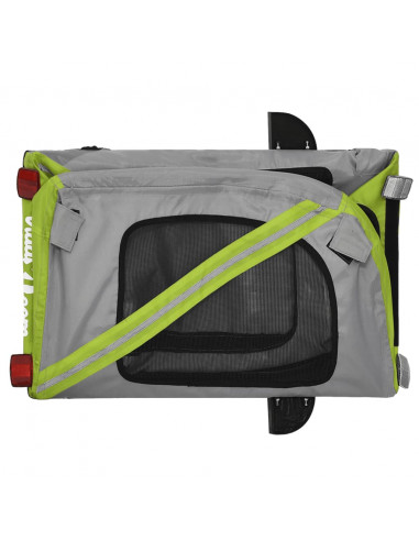 Rimorchio da Bici per Animali Verde e Grigio Oxford e Ferro