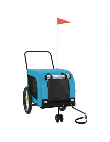 Rimorchio da Bici per Animali Blu e Nero Oxford e Ferro