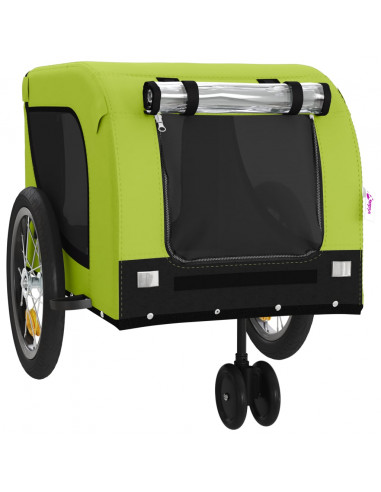 Rimorchio da Bici per Animali Verde e Nero Oxford e Ferro
