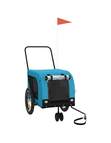 Rimorchio da Bici per Animali Blu e Nero Oxford e Ferro