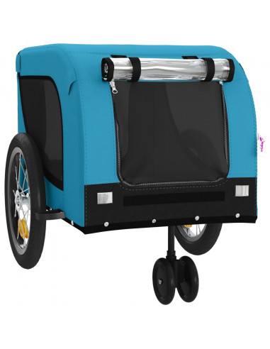 Rimorchio da Bici per Animali Blu e Nero Oxford e Ferro