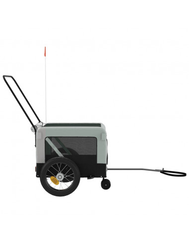 Rimorchio da Bici per Animali Grigio e Nero Oxford e Ferro