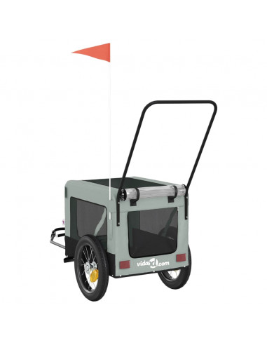 Rimorchio da Bici per Animali Grigio e Nero Oxford e Ferro