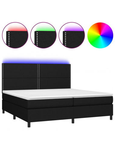 Letto a Molle Materasso e LED Nero 200x200cm in Tessuto
