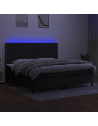 Letto a Molle Materasso e LED Nero 200x200cm in Tessuto
