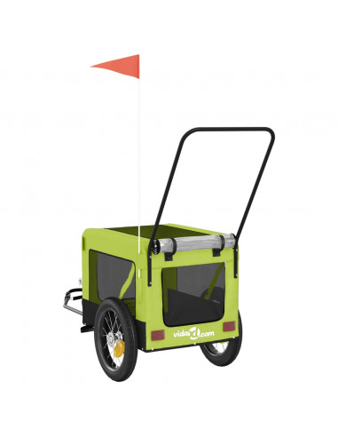 Rimorchio da Bici per Animali Verde e Nero Oxford e Ferro