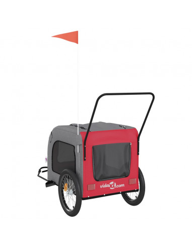 Rimorchio da Bici per Animali Rosso e Grigio Oxford e Ferro