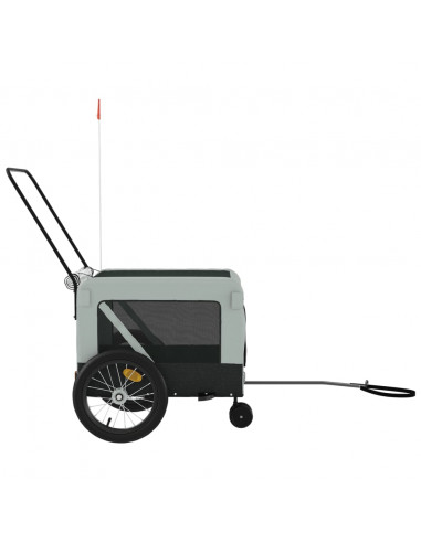 Rimorchio da Bici per Animali Grigio e Nero Oxford e Ferro