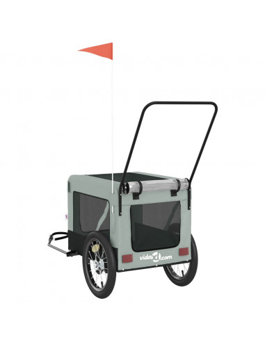 Rimorchio da Bici per Animali Grigio e Nero Oxford e Ferro