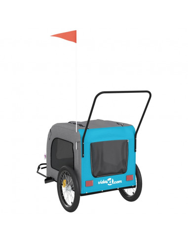 Rimorchio da Bici per Animali Blu e Grigio Oxford e Ferro