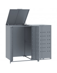 Copribidone con Ruote per 2 Bidoni Grigio 138x79x117cm Acciaio 2