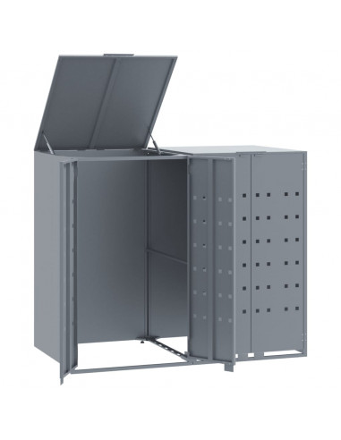 Copribidone con Ruote per 2 Bidoni Grigio 138x79x117cm Acciaio