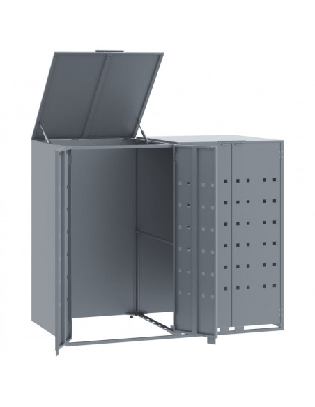 Copribidone con Ruote per 2 Bidoni Grigio 138x79x117cm Acciaio