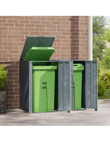 Copribidone con Ruote per 2 Bidoni Grigio 138x79x117cm Acciaio