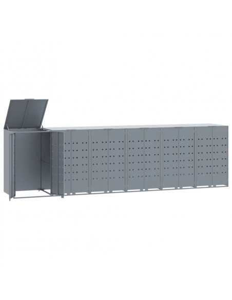 Copribidone con Ruote per 6 Bidoni Grigio 414x79x117cm Acciaio