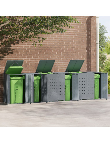 Copribidone con Ruote per 6 Bidoni Grigio 414x79x117cm Acciaio