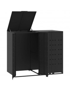 Copribidone con Ruote per 2 Bidoni Nera 138x79x117cm in Acciaio 2