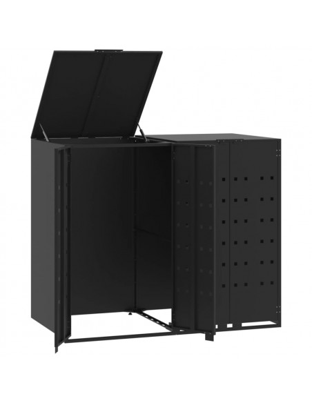 Copribidone con Ruote per 2 Bidoni Nera 138x79x117cm in Acciaio