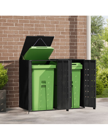 Copribidone con Ruote per 2 Bidoni Nera 138x79x117cm in Acciaio