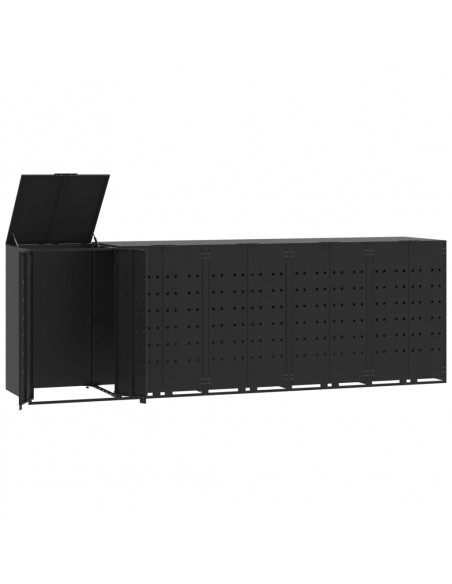 Copribidone con Ruote per 5 Bidoni Nera 345x79x117cm in Acciaio