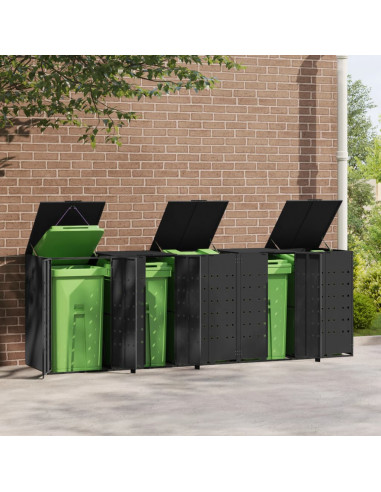 Copribidone con Ruote per 5 Bidoni Nera 345x79x117cm in Acciaio