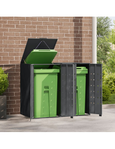 Copribidone con Ruote 2 Bidoni Antracite 138x79x117cm Acciaio